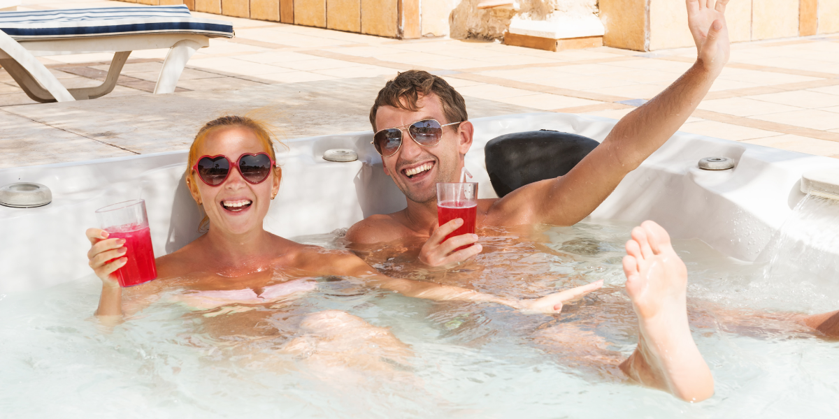 Family in a swim spa enjoying the juices